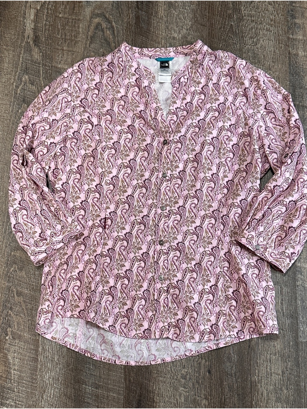 The North Face Women’s Purple Paisley Button Up Performance Top Zip Pocket Large